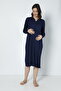 Navy Blue Cotton Fitted Knitted Fabric Maternity and Maternity Long Sleeve Nightgown - 2