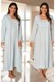 Women's Blue Lace Long Sleeve Cotton Maternity Maternity Dressing Gown Pajamas Set Nightgown Set - 2