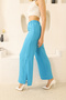 Blue Open Waist Elastic Side Slit Palazzo Trousers - 7