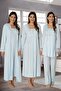 Women's Blue Lace Long Sleeve Cotton Maternity Maternity Dressing Gown Pajamas Set Nightgown Set - 3