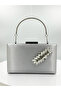 Silver Gray Color Satin Silver Case Silver Stone Evening Bag Evening Bag Wedding Engagement Portfolio