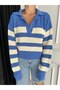 WOMEN'S POLO NECK POLO NECK FRONT V DETAIL STRIPED TRICOT Pullover - 3