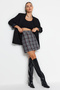 Black Plaid Pattern Pencil Fit Stamp Fabric Mini Size Woven Skirt Twoaw20Et0120 - 2