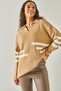 Women's Biscuit Stripe Detailed Oversize Polo Collar Knitwear Sweater KZK-19000645 - 5