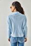 Women's Baby Blue Zippered Stand Collar Raised Sweater KZK-19000640 - 5