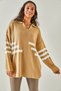Women's Biscuit Stripe Detailed Oversize Polo Collar Knitwear Sweater KZK-19000645 - 2