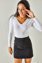 Women's White Thick Banded V-neck Shawl Blouse BLZ-19002387 - 6