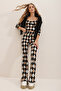 Women's Beige Black Patterned Spanish Front Pants ALC-X10914 - 3