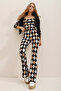 Women's Beige Black Patterned Spanish Front Pants ALC-X10914 - 2