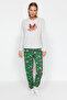 Gri Melanj %100 Pamuklu Yılbaşı Temalı Örme Pijama Takımı THMAW24PT00058 - 3
