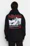 Black Oversize/Wide Cut Hooded Fleece/Warm Sweatshirt Tmnaw24Sw00102 - 6