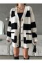 Women's Striped Bone Button Pocket Detailed Knitwear Cardigan - 4