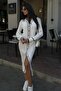 Women's White Polo Collar Buttoned Dress 23S25003