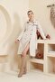 Women's Cream Color Long Trench Coat - 3