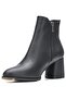 Daily Women's Black Boots Thick Heeled Zippered Rubber Serrated Non-Slip Sole Furry Lining Bootie 2407 - 2