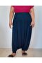 Navy blue elastic waistband combed cotton viscose baggy pants - 4