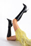 Stripe Trok Detailed Black Matte Black 10 cm Women's Boots, Heeled Boots - 7