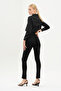 Women's Black Color Detailed Lycra Fabric Slim Fit Denim - 3