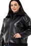 Plus Size Fur Collar and Skirt Fleto Pocket Zippered Black Leather Coat - 4