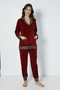 Burgundy Front Buttoned Velvet Maternity and Maternity Pajamas Set