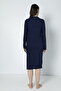 Navy Blue Cotton Fitted Knitted Fabric Maternity and Maternity Long Sleeve Nightgown - 3