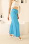 Blue Open Waist Elastic Side Slit Palazzo Trousers - 5