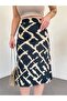 Women's Black Patterned Suede Midi Skirt with Elastic Waist