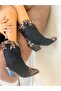DORİ BLACK SUEDE LEOPARD DETAIL DALLAS WESTERN BOOTS - 4