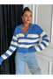 WOMEN'S POLO NECK POLO NECK FRONT V DETAIL STRIPED TRICOT Pullover - 2