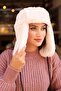 Women's Fur Plush Hat with Headphones RKŞ-04 Beige - 5