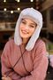 Women's Fur Plush Hat with Headphones RKŞ-04 Gray - 2