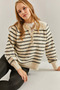 Women's White Black Striped 11 Button Knitwear Sweater 20235067