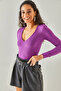 Women's Purple Deep V-Neck Padded Lycra Bodysuit with Six Snaps BDY-00000041 - 3