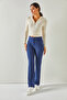Women's Navy Blue Stitching Detailed Lightweight Spanish Trousers PNT-19000243 - 5