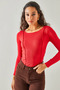 Women's Red Stitching Detailed Crop Lycra Blouse BLZ-19002161
