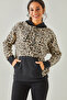 Women's Ecru Leopard Leopard Hooded Fleece Sweatshirt SWT-19000326 - 2