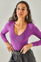 Women's Purple Deep V-Neck Padded Lycra Bodysuit with Six Snaps BDY-00000041