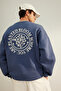 Indigo Oversize/Geniş Kesim Çiçek Nakışlı İçi Polar/Sıcak Tutan Sweatshirt TMNAW24SW00012 - 6