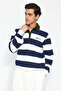 Lacivert Regular/Normal Kesim Polo Yaka Çizgili İçi Polar/Sıcak Tutan Sweatshirt TMNAW24SW00240 - 4
