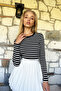 Women's Black Crew Neck Striped Crop Blouse ALC-X10921 - 2