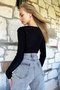 Women's Black Deep V-Neck Body Suit ALC-X10918 - 4