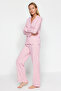 Pembe %100 Pamuklu Çizgili Gömlek-Pantolon Örme Pijama Takımı THMAW24PT00144 - 3