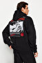 Black Oversize/Wide Cut Hooded Fleece/Warm Sweatshirt Tmnaw24Sw00102 - 4