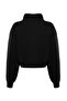 Black Relaxed Fit Crop Basic Zippered Stand Collar Thick Fleece Inside Knitted Sweatshirt TWOAW24SW00221 - 8