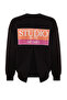 Black Back Print Detailed Thick Inside Fleece Regular Fit Slit Knitted Sweatshirt TWOAW24SW00387 - 7
