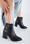 WOMEN'S BLACK SKIN CROCO PATTERNED CLASSIC HEELED POINTED BOOTS - 3