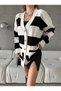 Women's Striped Bone Button Pocket Detailed Knitwear Cardigan