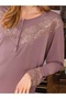 Women's Lace Long Sleeve Cotton Fabric Nightgown Lilac Color (115 cm Length) - 2