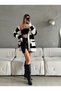 Women's Striped Bone Button Pocket Detailed Knitwear Cardigan - 2