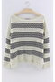 Women's Cream Black Striped Casual Model Wide Collar Seasonal Knitwear Sweater